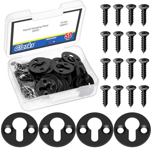 Glarks 150pcs 4 x 25mm Round Keyhole Hangers, Black Keyhole Shelf Hanger with Screw, Keyhole Shelf Brackets Hangers, Single Keyhole Hanging Plate for Wall Mounting Coat Rack, Wooden Board, Mug