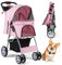 COSTWAY Hundewagen Haustiere Buggy, bis 15 kg, Hundebuggy mit Netzfenstern & Getränkehalter & Korb & Sonnenschutz, Faltbarer Katzenwagen, Katzenbuggy für kleine Hunde Katzen (Pink)