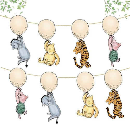Klassische Luftballons, Puuh-Banner für Babyparty, niedliche Winnie-Hängedekorationen, erster Geburtstag, Partyzubehör, 8 Stück