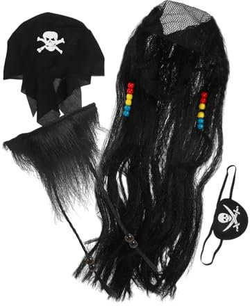 Toyvian 1satz Piraten Kostüm Mit Augenklappe Perücke Und Fake Bart Für Halloween Karneval Und Cosplay Veranstaltungen Realistische Accessoires Für Authentischen Look