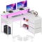 YITAHOME L Form Schreibtisch mit USB Ladeanschluss und Steckdose,Reversible Eckschreibtisch mit 4 Schubladen und Regal,Gaming Schreibtische mit Monitorständer,140x100 cm Computertisch für Büro,weiß