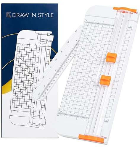 Papierschneider mit 2 Klingen – für A4, A5, A6 - Seitenlineal, automatischer Klingenschutz und austauschbare Klingen - präzises und kreatives Arbeiten in Büro, Schule, Uni und Zuhause - Weiß