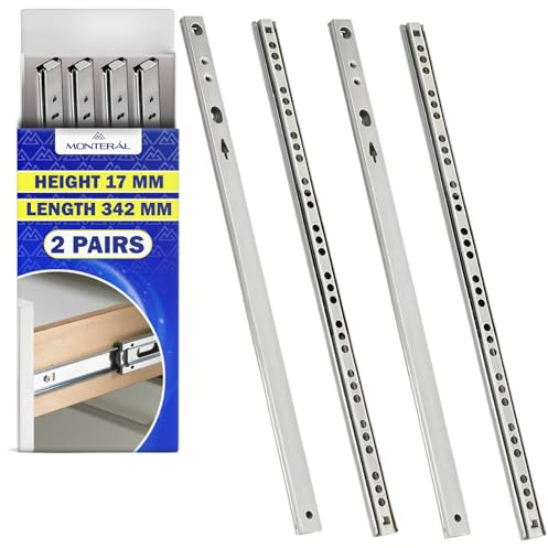 2 Paar Kugelgelagerte Schubladenschienen 342 mm x H 17 mm - Teleskopische Auszugsschienen Haben eine Teilausdehnung von 237 mm - Garantie 10 Jahre - MONTERAL