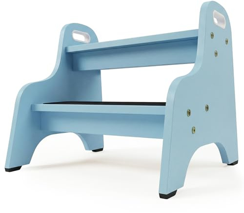 Tritthocker Kinder aus Holz – extra stabil & rutschfest, Anti-Rutsch Stufen, sichere Rundkanten, Fester Halt – ideal für Bad, Toilette & Küche (himmelblau)