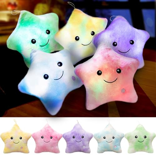 Kyduu Leuchtkissen, Kinder Leuchtender Stern Kissen led Leuchtend, Deko Sterne Kissen led, Dream Leuchtendes Bunte Stern Plüsch Deko Kissen (Grün)