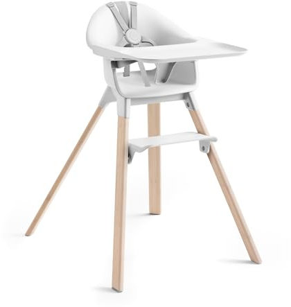 Stokke Clikk Hochstuhl, Weiß – tragbar, mit Tablett & Fußstütze | Baby-Hochstuhl mit Geschirr - Einfache werkzeuglose Montage - Für Zuhause & Reisen - 6 Monate bis 3 Jahre