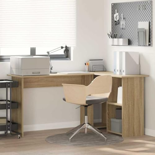 KTHLBRH Sonoma Moderner Eckschreibtisch für Home Office mit Ablageböden, 142 x 102 x 73 cm, Sperrholz