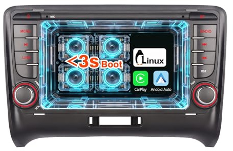 Kabelloses CarPlay & Android Auto Autoradio für Audi TT MK2 8J 2004-2015, Linux System AM/FM/RDS Bluetooth 5.0 Radio mit Touchscreen & Physischem Lautstärkeregler, Schnellstart, Plug & Play Stereo