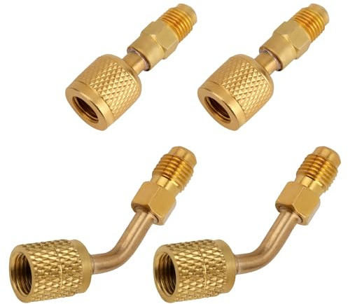4 Ensemble Adaptateurs en Laiton pour Réfrigérants, Adaptateurs R32 R454B et R410A Raccords Filetage Femelle 1/4 Vers Filetage Mâle 1/4 pour Systèmes CVC Réservoirs Réfrigérant et Mini-Unités Split
