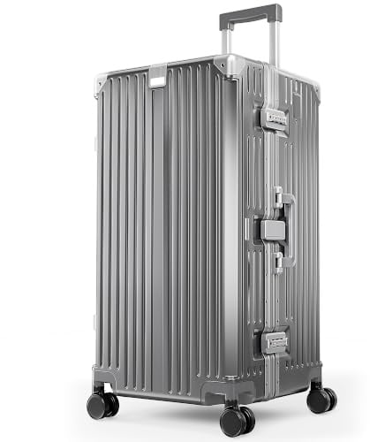ALPHA CAMP Koffer XL Suitcase 92L Koffer Groß mit TSA Schloss Luggage | Aluminium Rahmen & Polycarbonat Hartschale Reisekoffer 40x36x77cm Reisekoffer Dunkelgrau Handgepäck Rollkoffer für Reise
