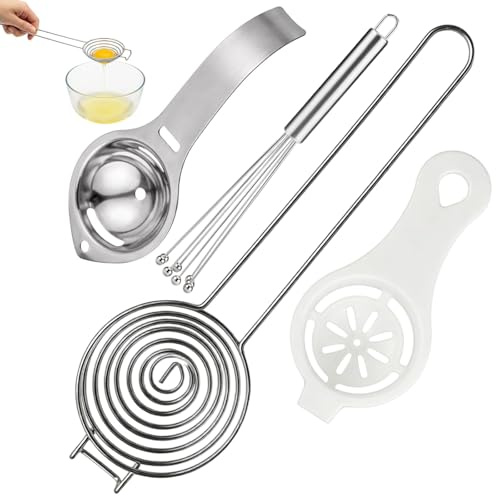 4-teiliges Eiertrenner aus Hochwertigem Edelstahl, Eierküchenhelfer-Set mit Eierstecher, Eigelbtrenner und Schneebesen, Praktisches & Langlebiges Küchenzubehör für Backen und Kochen im Haushalt