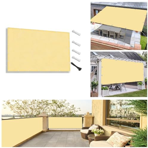 AUWUUA Tenda a Vela Rettangolare 3x6M Impermeabile Vele Parasole Protezione UV, Recinzione Copertura per Privacy Balcone per Giardino terrazza Piscina con Fascetta, Sabbia