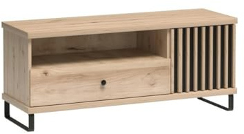 Masseno TV-Schrank ALMERIA 124 cm Fernsehschrank mit 1 Schubladen TV-Lowboard für Wohnzimmer Modern 124x40,6x43,4 cm Eiche Artisan