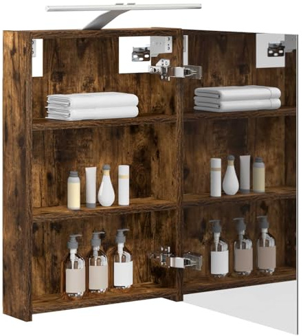 vidaXL Badezimmerspiegelschrank Geräucherte Eiche 40 x 10,5 x 60,5 cm, Moderner Spiegelschrank, rechteckig, Wandregal für Badezimmer, praktische Aufbewahrung