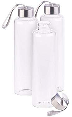 PEARL Borosilikat-Glasflasche: 3er Set Trinkflasche aus Borosilikat-Glas, 550 ml, BPA-frei (Wasserflaschen Glas, Sportflasche)