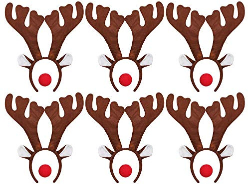I LOVE FANCY DRESS LTD 6 Rudolf RED Nose Santa Rentier HÖRNER GEWEIHE MIT 6 ROTEN Schaumstoff NASEN = Betriebsfeier Weihnachten Xmas Schlitten KOSTÜM VERKLEIDUNG Fasching Gruppen