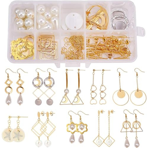 SUNNYCLUE 1 Boîte DIY 10 Paires Géométrique Boucle D Oreille Créant Starter Kit Classique Rond Carré Coeur Triangle Charme Connecteur Fabrication de Bijoux Fournitures Artisanat