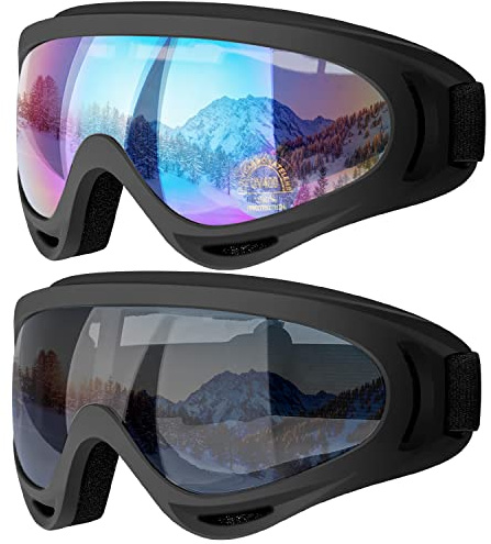 COOLOO Ski Goggles, 2 Pack Snow Goggles Snowboard Goggles for Men Women Kids - UV Protection Foam Anti-Scratch Dustproof