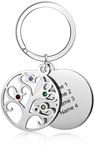 Gaosh Personalizzato 2-4 Nome Albero della vita Ciondolo Portachiavi Famiglia Portachiavi per Padre Papà Madre Mamma Coppia Marito Moglie Gioielli Regalo per le migliori amiche Donne Uomini (4 Names)