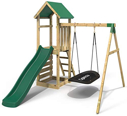 Rebo® Children's Adventure Playset Wooden Climbing Frame, Swing Set and Slide - Elbrus | OutdoorToys | Sturdy Wooden Construction, Pressure Treated Timber