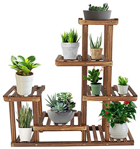 Scaffale Porta Piante, Scaffale Porta-Fiori in Legno, Supporto in Legno per Piante Decorativa Porta Piante Fiori per Vasi per Scaffale per Giardino Interni Balcone, 73x 71.5 x 20 cm