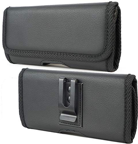 Case for Galaxy Z Fold 5 Phone, Nakedcellphone Black Vegan Leather Horizontal Pouch [Metal Belt Clip, Magnetic Closure] for Samsung Z Fold Series (5/4/3/2)