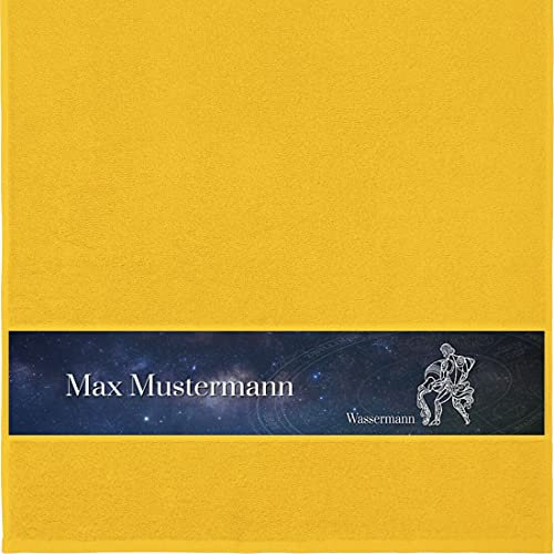 Handtuch mit Namen - personalisiert - Motiv Sternzeichen Wassermann - viele Farben & Motive - Dusch-Handtuch - gelb - Größe 50x100 cm - persönliches Geschenk mit Wunsch-Motiv und Wunsch-Name