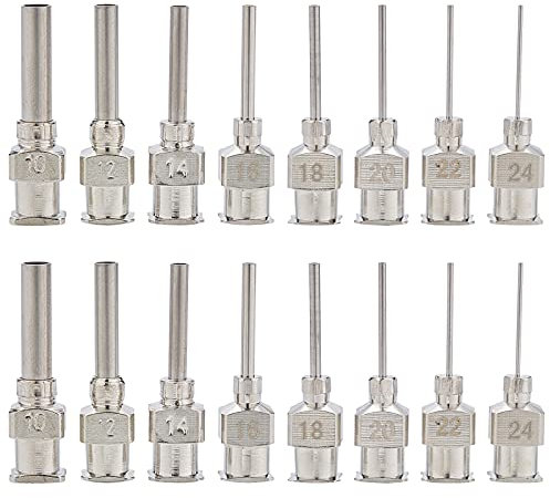 BENECREAT 16PCS 0.5 Inch Stainless Steel Dispensing Needle Tip Blunt Syringe Needle with Luer Lock for Refilling Glue Syringes, 10/12/14/16/18/20/22/24G
