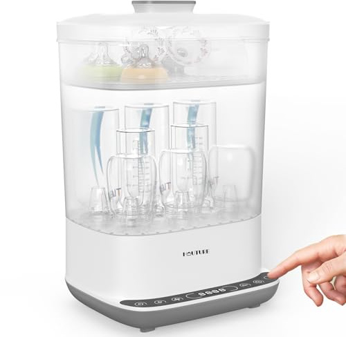 Sterilisateur Biberons et Séchoir, Stérilisateur à Vapeur Électrique 6 en 1 pour Biberons, Tétine, Tire-Lait - Désinfectant pour Biberons avec Écran Tactile & Arrêt Automatique… (blanc)