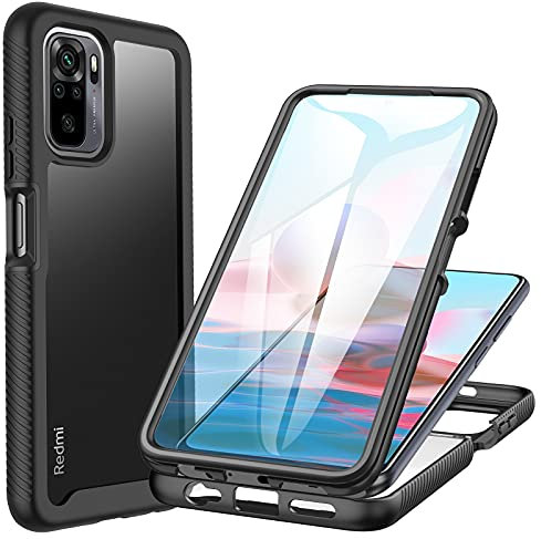 CENHUFO für Xiaomi Redmi Note 10 Hülle, Xiaomi Redmi Note 10S Hülle 360 Grad Handyhülle Stoßfest Schutzhülle mit Eingebautem Displayschutz, Outdoor Panzerhülle Full Cover Bumper Case - Schwarz