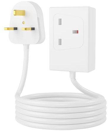Extension Lead UK Pin Plug and Cable, Single Socket Outlets Power Strips (13 A) Surge Protection Plug with 5m Extension Cord for Multiple Appliances of Home,Office-White