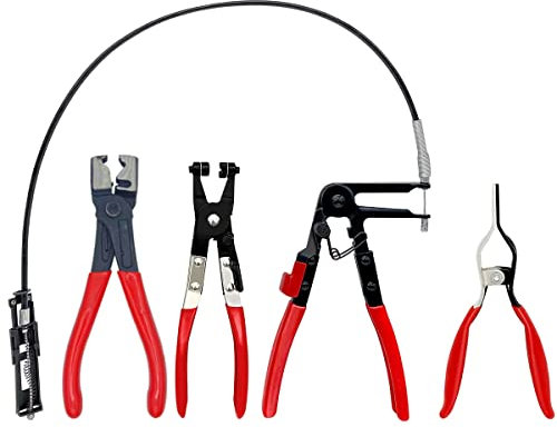 ESCULTORA 4PCS Hose Clamp Pliers, Spring Clamp Plier, Self-Tightening Hose Clamps Remover Tool, Long Reach Wire Spring Hose Clamp Pliers for Automotive Fuel Oil Water Hose, Coolant Radiator Heater