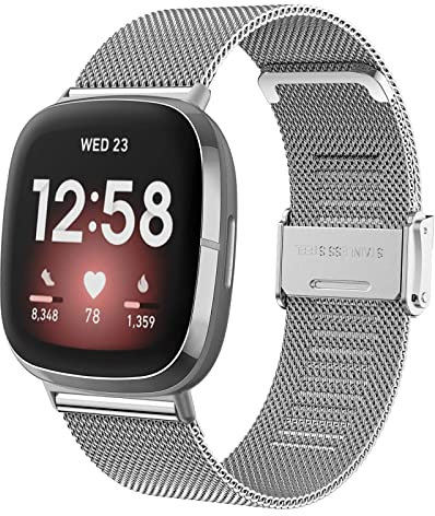 Songsier Fitbit Versa 3 Armband, Damen Herren Edelstahl Handgelenk Metall Ersatzband Armband Klassische Schnalle Armband für Fitbit Versa 4, Fitbit Sense 2, Fitbit Sense