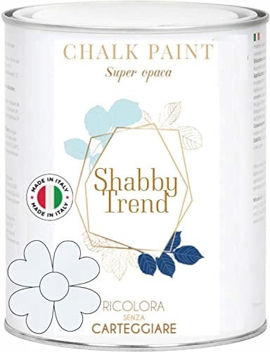 GENERICO SHABBY TREND® CHALK PAINT Pittura Shabby Chic Vintage Mobili Pareti Extra Opaca 120 VARIANTI (375ml, BIANCO GHIACCIO)