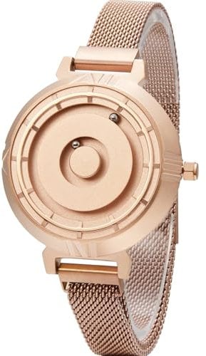 EUTOUR Montre Femme Luxe Élégante Minimaliste Magnétique Pas de Verre Roulement à Billes Quartz Montres Bracelet pour Femmes avec Bracelet en Acier Inoxydable Or