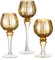 Nuptio Portavelas Vidrio Alto 3 Piezas Candelabros para Velas Grandes Té Juego Mesa Velas de Oro para Velas Flotantes y Pilar, Porta Cirios Mercurio para Bodas Fiestas Decoración Navideña