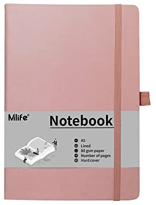 Mlife A5 Journal Notebook,Lined Hardback Notebook with Pen Holder,192 Pages,5.7 inches * 8.4 inches - for Women and Men (Pink)