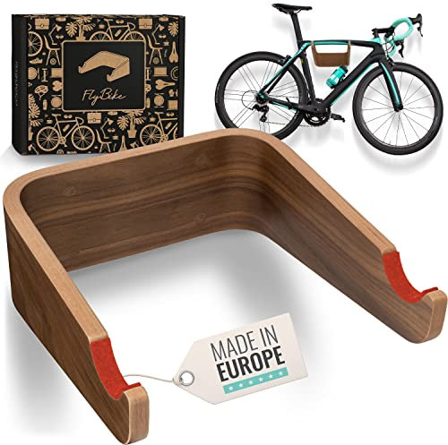 madeco Fahrrad Wandhalterung Holz - FlyBike S Nussbaum - Design Fahrradhalterung Wand Aufhängung für Wohnung - Rennrad, Gravel Bike, Mountainbike, Fixie, Singlespeed Fahrradhalter