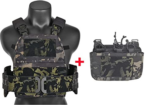 REYNEM Taktische Weste Plattenträger Fronttasche Assult Kummerbund Gepolsterter Schultergurt Militärische Jagdweste (Color : MCBK)