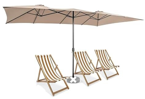 GYMAX Ombrellone Doppio da Giardino, Ombrellone Rettangolare Grande, con Manovella Facile da Aprire e Chiudere, Ideale per Piscina, Patio, Terrazzo, 426 x 265 cm (MARRONE)