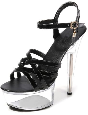 Sandales Talons Haut Aiguille Femme,Sandales Mariage Bride Cheville Escarpin Femmes Plateforme Epais Sexy Soirée,Noir,42EU