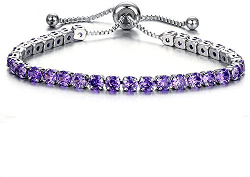 CCAIPU Damen-Strass-Armband 18 Karat Vergoldet Zirkonia Klassisches Tennis-Armband Geschenke für Mädchen (Lila, Legierung)