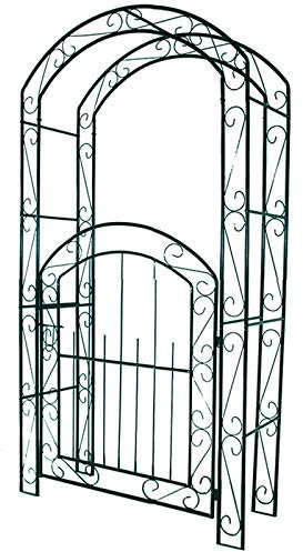 Eleganter Gartenbogen Mit Tor, Gartenlaube Spalier Laube Torbogen Für Kletterpflanzen Rosen Reben, Hochzeitsdekoration,115X45X215Cm, Outdoor Rosenbogen, Dunkelgrün