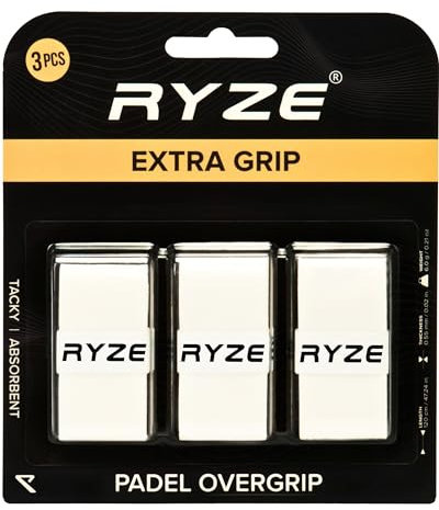 RYZE Overgrips Padel Blanco - Extra Confort y Agarre - Grip Padel Antideslizante - Ultra Absorbente del Sudor - Overgrip de Padel Antivibración - Diseñado para Grip Pala de Padel Tenis - 3 x 120 cm