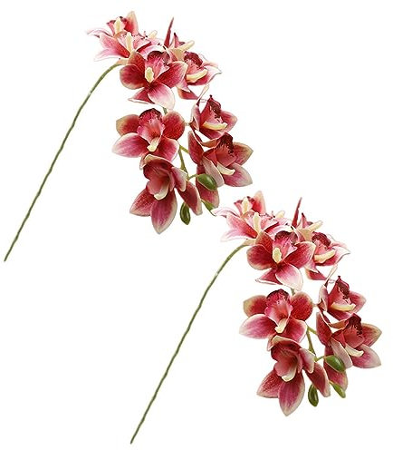 XZJMY Künstliche Orchidee, 3D, künstliche Cymbidium-Blumen, 10 Köpfe, Seide, künstliche Blumen, Outdoor, künstliche Blumen, grüne Sträucher, Pflanzen für Hochzeit, Heimdekoration, festliche