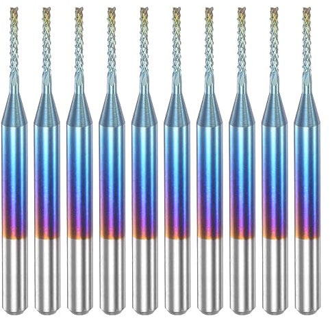 HARFINGTON 10pcs End Mills CNC Router Bits 1/8 Shank 1mm Blue Coated Tungsten Carbide Milling Cutters for PCB Acrylic Wood Aluminum Metal