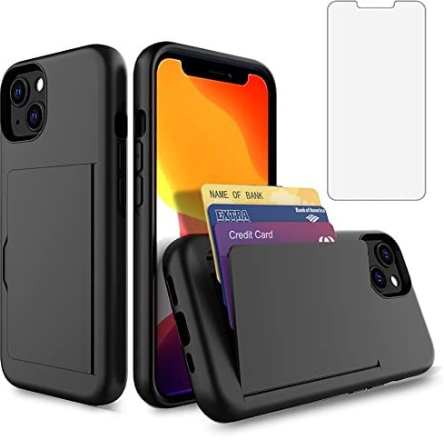 Asuwish Phone Case for iPhone 15 Plus 6.7 inch with Screen Protector Cover and Credit Card Holder Stand Slim Hybrid Cell Accessories i-Phone 15+ iPhone15Plus 5G i i15 + iPhone15 15Plus Women Men Black