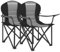 SONGMICS Strandstuhl, 2er Set, Campingstuhl, Klappstuhl mit Getränkehalter, Schaumstoffpolsterung, klappbar, bis 250 kg belastbar, Outdoor-Stuhl, grau-schwarz GCB206G01