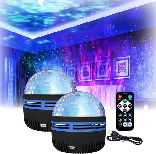 Northern Lights and Ocean Wave Projector 2 en 1 - Projecteur de lumière étoilée avec télécommande - Projecteur de ciel étoilé à LED rechargeable - Veilleuse pour chambre à coucher (vagues de l'océan -