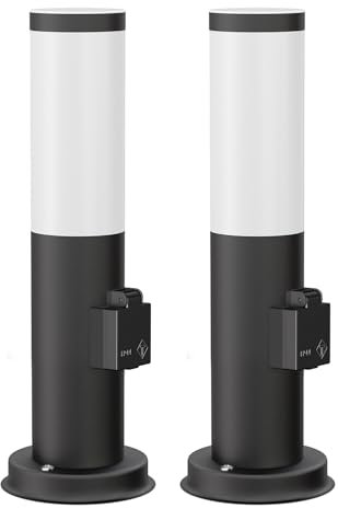 ledscom.de 2 pzas. luz de bolardo PORU con casquillo para exterior, negro, 39 cm, incl. lámpara E27, clase de eficiencia energética A (blanco cálido, 4W, 935lm)